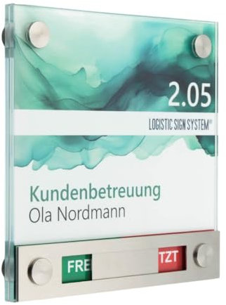 Logistic Sign System Türschild Glas Vitrum B4 (150/150 mm mit Frei-/Besetzt-Anzeige)