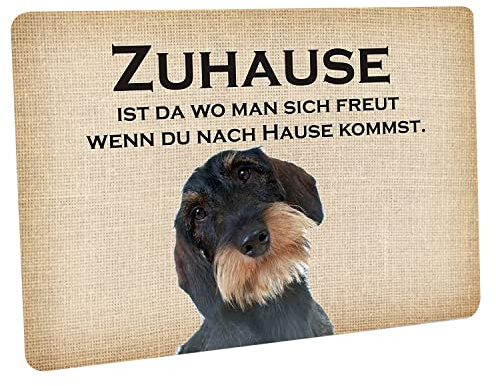 Crealuxe Fussmatte Zuhause Dackel - Fussmatte Bedruckt Türmatte Innenmatte Schmutzmatte lustige Motivfussmatte