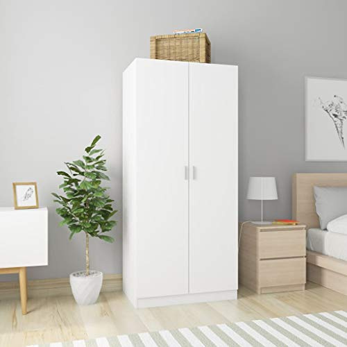 Festnight Wardrobe, With 2 Doors, 1 Large Compartment with a Hanging Rod, White 80x52x180 cm Chipboard
