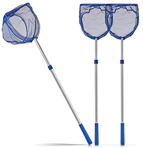 Kescher 75-121 cm lang - Aluminium Teleskopstange - Feinmaschig (2 mm) - Für Aquarium & Swimming-Pool - Nylon-Netz