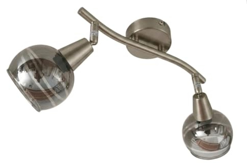 Trango 2-flammig 1010-28 Deckenleuchte in Edelstahl-Optik *Wow* inkl. 2X E14 Lampenfassung Deckenlampe mit rauchigen Glasschirmen Deckenstrahler, Wohnzimmerlampe ohne Leuchtmittel