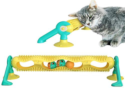 Hmpet Plateau Tournant pour Chat Jouet Interactif pour Chat De Moulin À Vent avec Boule De LED Et Boule d'herbe À Chat, Massage Drôle De Boule De Moulin À Vent De Chaton Gratter Chatouiller