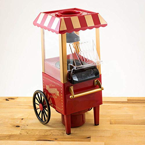 Deals - Carrito de máquina Pop Corn eléctrico de aire caliente sin aceite Popcorn Maker profesional 1200 W diseño retro para fiestas, niños, electrodomésticos de cocina