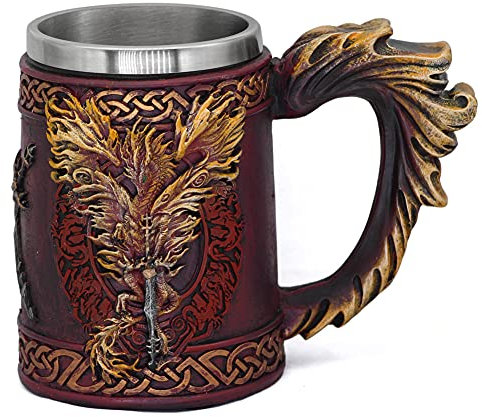 GuoShuang Dragon Mug drinking Mug Beer Stein Tankard Coffee Cup 17 oz (Dragon Mug -Red)