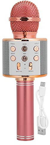Drahtloses Mikrofon, Handheld Karaoke Drahtloses Bluetooth-Mikrofon Lautsprecher Multifunktions-Tastenmikrofon für Zuhause KTV(Roségold)