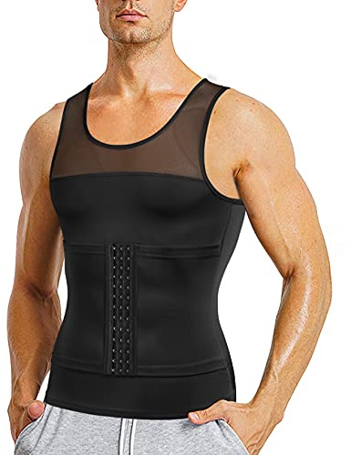 Gotoly Mens Compression Shirt Slimming Body Shaper Vest Waist Trainer Tummy Control Shapewear Undershirt Sleeveless Workout Tank Tops (Black, Small)