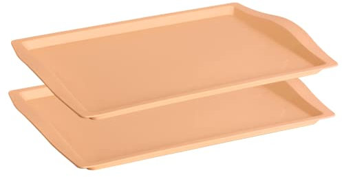 2x Serviertablett, Frühstückstablett, Plastiktablett, Kunststoff, BPA-frei, rechteckig, Gastro, Kantine, Küche, Pastell-Farben, Mehrweg, apricot