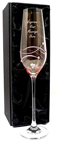 Regalo Personalised Pink Diamante Champagne Flute | 26.5cm, Laser Engraved with Up to 5 Lines of Your Own Message | Glass Only, Drink Not Included (Silk Lined Gift Box)