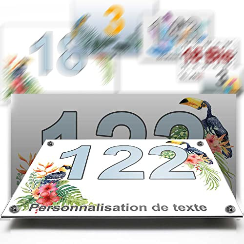 Plaque aluminium/polyethylene numéro rue décorative - pour maison, garage, porte, et boite aux lettres - collection oiseau : 2 lignes personnalisables
