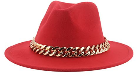 Faringoto Hüte für Damen, modische Fedora-Hüte, Damen-Hüte mit Krempe, rot, M