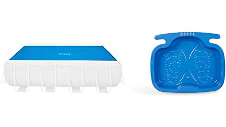 Intex Solarabdeckplane für Ultra Frame rechteckig 400 x 200 cm, Stärke 160 Mikron, Fertigungsmaß: 378 x 186 cm, 28088, Blau & Pool Foot Bath - Poolzubehör - Pool Fußbad, Blau, 45.72 x 8.89 x 55.88 cm