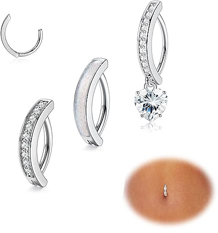 JeryWe 3Pcs Clicker ombelico Bars per le donne 316L acciaio chirurgico clicker pancia anelli Farfalla Fiore CZ Anelli ombelico curvo inverso Pancia Corpo Piercing Gioielli Campanelli 14G style B