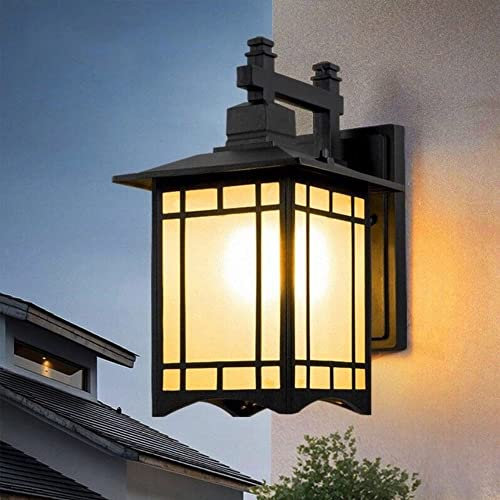 Chao Zan Außenleuchte Glas Lampenschirm Außenlampe Vintage Outdoor Wasserdichte Wandlampe Wandleuchte Laterne Wasserdicht IP44 Schwarz Aluminium E27 Außenwandleuchten Garten Balkon Flur Hof
