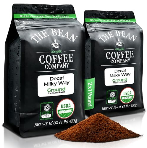 The Bean Organic Coffee Company Water Processed DECAF Milky Way, Medium Roast, Ground Coffee, 16-Ounce Bags (Pack of 2), Café Molido Tostado Orgánico descafeinado