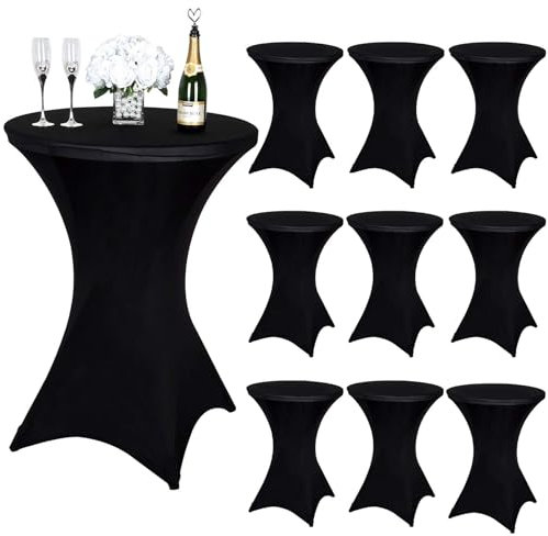 Vnituasr 10er-Set Cocktail Tischhussen, Stehtisch Husse für Bistrotisch Ø 80-85 cm, Schwarz Stretch-Tischdecke für Party, Bankett und Stehtische(80×110cm,schwarz)