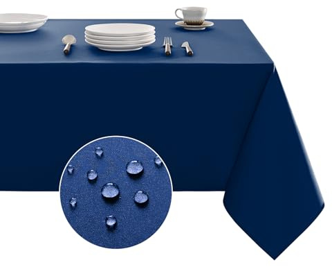 Veblandy Table Cloth Rectangle Waterproof Spill-Proof Wrinkle-Free Tablecloth Washable, Kitchen Dining Tabletop Decoration, Fabric Table Cover for Indoor and Outdoor Use, 52 x 70 Inch, Navy Blue