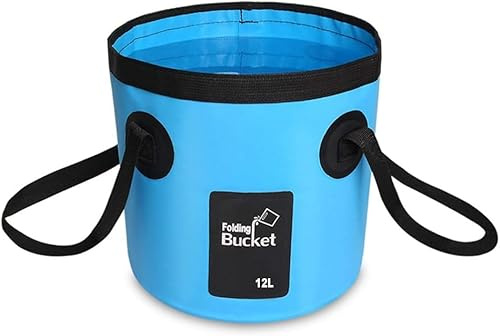 - Cubo Plegable de 12 L, portátil para Camping, Pesca, Senderismo, Lavado de Coche y más, Ultraligero para Exterior, con asa