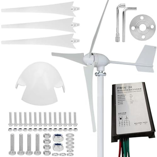 ZHOZHUT Aerogenerador 600W / 700W Generador De Turbina De Viento 24V / 48V Generador De Viento Horizontal con 3 Palas Y Regulador De Carga, Velocidad Inicial del Viento 2.5m/s para La Casa,700w,24V