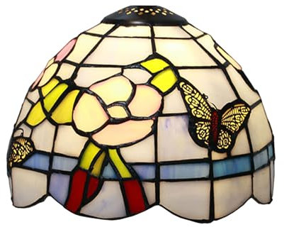 BOTOWI 8 Inch Wide Tiffany Lamp Shade Accessories Replacement Only Tulip Sunflower Butterfly Flower Stained Glass Lampshades, Vintage Light Cover for Table Lamp Pendant Light Desk Light,Butterfly