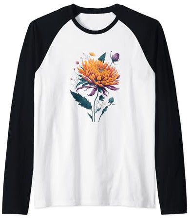 Vibrant Autumn Chrysanthemum Bloom in Full Glory Raglan Baseball Tee