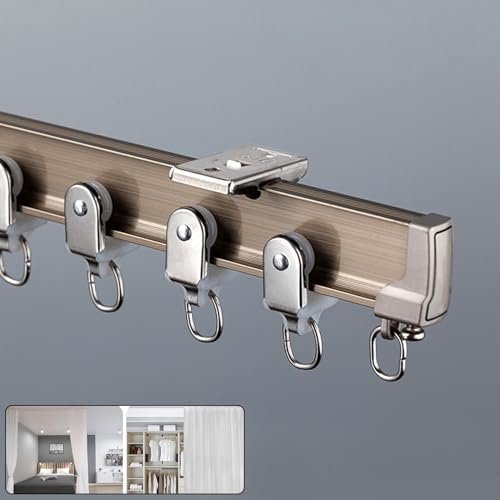 5 Meter Gardinenschiene, Vorhangschiene 1 Läufig, Gardinenschiene Gebogene Vorhangschiene Flexible, Industrial Vorhangstange Deckenmontage, Für Schiebevorhang(Color:Champagne Gold,Size:4.5M/15FT)