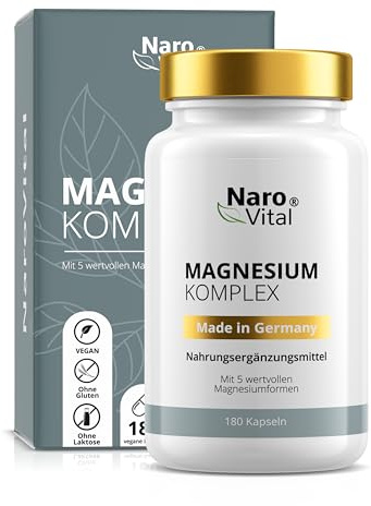 NaroVital Magnesium Komplex Hochdosiert - 1500mg - 180 Kapseln | 432mg elementares Magensium - 5 hochwertige Magnesium-Verbindungen für Muskeln - Citrat, Oxid, Glycinat, Malat & Ascorbat