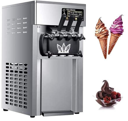 MAHWER Machine à Glace Commerciale, Machine à Glace Intelligente à LED à Trois Saveurs avec réservoir de matière première de 3 L et réservoir de congélation de 1,8 L