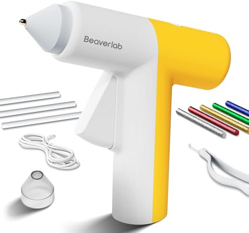 Beaverlab Heißklebepistole Akku 2000mAh, Heissklebepistole 30s Schnell Aufheizen Klebepistole Kabellos, Klebepistole Type-C mit 8 klebesticks, Heißklebepistole für DIY, Basteln, Haus & Büro Reparatur