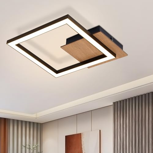 CBJKTX Deckenleuchte LED Küche Deckenlampe Modern 12W Eckig Flurlampe | 3000K Warmweiß Küchenlampe Holz Innen Deckenbeleuchtung für Schlafzimmer Esszimmer Büro Wohnzimmer