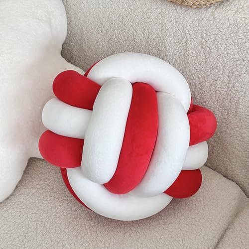 Ueiwffzo Knotenkissen Aesthetic Room Decor, Stilvolles Knot Pillow Weiches Zierkissen, Aesthetic Deko Kissen für Bett Sofa Boden (Weiß-Rot,22 cm)
