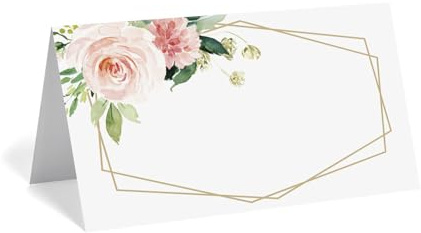 Premium Tischkarten,50 PCS Tischkarten mit Elegantes Blumen Design Namenskarten zum Beschriften Tischdekoration Platzkarten für Geburtstag,Hochzeit,Taufe,Kommunion,Konfirmation Feier Sitzplatzkarten