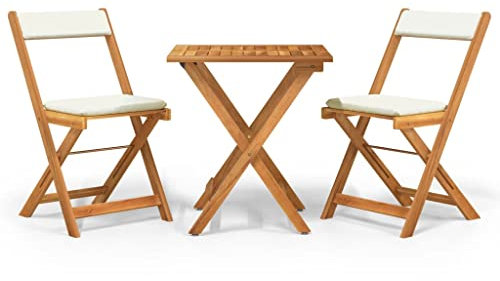 Eleganz 3-TLG. Bistro-Set Klappbar mit Kissen aus Akazien-Massivholz, ölbehandelt – Platzsparend & Langlebig für Balkon, Terrasse oder Garten