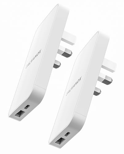 Galvanox USB Type C Flat Charger Wall Block, (2-Pack) Slim Multi Port UK Power Adapter for iPhone 17/16/15/14/Pro Max and Samsung Galaxy Phones, 20W Dual Port Fast Charging Outlet Plug