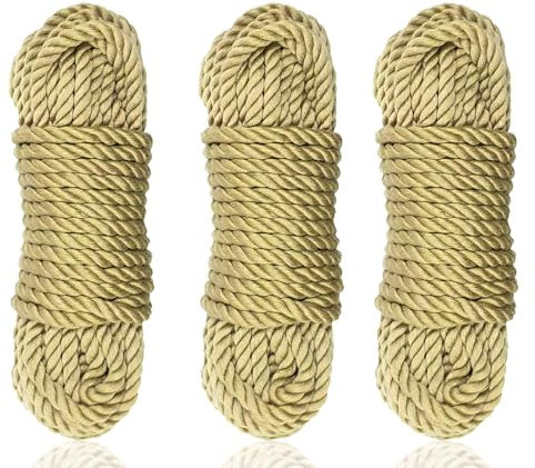 Multifunctional Cotton Rope Line Kits - Strong Washing Line Rope,Durable Climbing Rope,Twisted Jute Rope,8mm Braided Cord for Camping,Gardening, Bondage,Home Decor And DIY Craft (3x5m,Yellow)