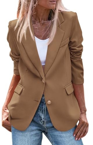 Kort blazer, dam, elegant vit, vårjacka, dam, midjejacka, sportig kavaj, slim fit, övergångsjacka, kavaj, affärsjacka, enfärgad, kostymer med knappar, sweatblazer, BRUN, XL