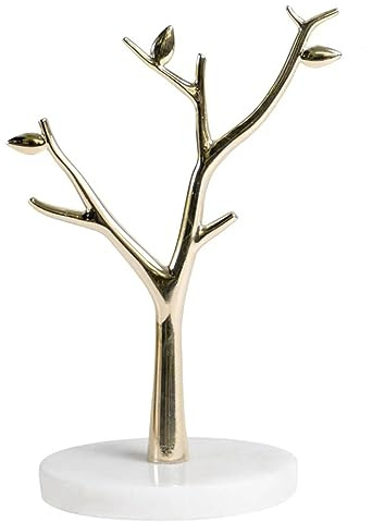 POPETPOP Estante Para Colgar Joyas Forma De Árbol Dorado Base De Mármol Blanco Organizador De Joyas Soporte Para Pendientes y Collares Expositor Creativo y Decorativo Hogar y Tiendas