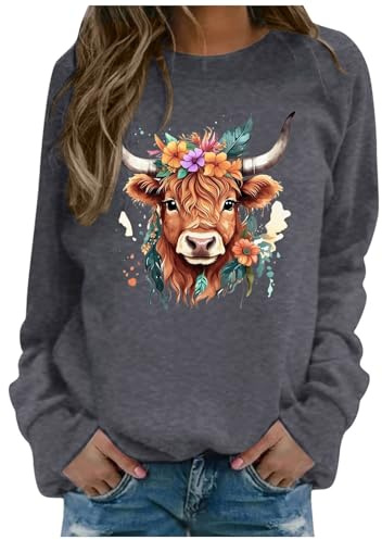 Generisch Maglione retrò con motivo divertente, taglie forti, scollo rotondo, maniche lunghe, Nicki Maglione da donna, grigio., M