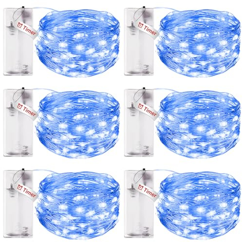 litogo 6 Stück LED Lichterkette Batterie mit Timer, 3M 30 LED Kupferdraht Lichterkette Innen, lichterketten batteriebetrieben (AA Batterie) für Party Weihnachten Halloween Hochzeit Deko, Blau