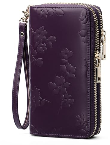 yiijay Womens Wallet RFID Blocking Large Capacity Vegan Leather Double Zip Wristlet Wallet Card Holder Travel Ladies Clutch