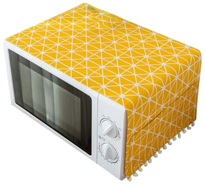 Toyvian Cotton Linen Microwave Oven Cover Universal 30x90cm Yellow Chessboard Pattern Soft Breathable Fabric Protective Cover