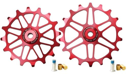 FUANA Für Fahrrad-Keramik-Kugellager, Umwerfer-Riemenscheibe, 16/18T, schmal, breit, für 7-12-Gang, für Fahrradkette, Schlammentladung, Aluminiumlegierung, Schwarz/Rot, Fahrradreparatur-Set