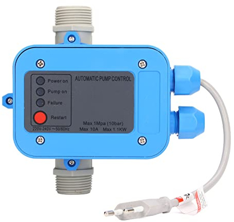 HELEVIA Auto-Control-Wasserpumpen-Druckregler mit Druckschalter, Manometer, Einfach zu Installieren, für Selbstansaugende Pumpen, Strahlpumpen, Gartenpumpen, Reinwasserpumpen usw.