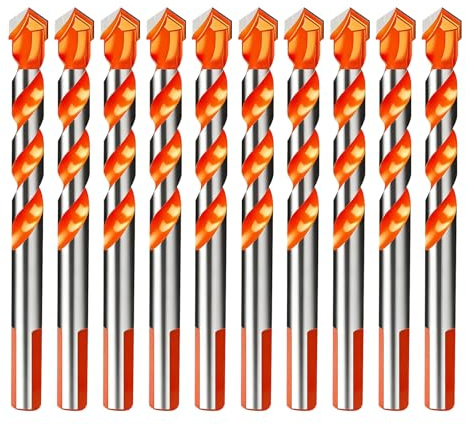 Tungsten Carbide Masonry Drill Bit 10Pack Set – Multi-Material Triangle Tip Bits for Ceramic Tile Concrete Brick Stone – Professional Heavy Duty Drilling Tools for Wall Construction DIY Projects