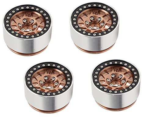Yctze 4Pcs 1.9in RC Wheel Rims Alloy CNC Machining Beadlock Wheel Hub, Aluminum SCX10 90046 03007 MST 1/10 RC Cars - Lightweight & Robust Enhancement (Copper)