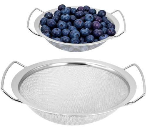 Yonality Juego de 2 coladores de cocina perforados de acero inoxidable, Ø 20 cm y 16 con 2 Asas, colador microperforado, para pasta, verduras, frutas, arroz, fácil de limpiar lavavajillas