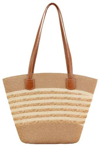 Pahajim Bolsa Paja mujer Tote Bag Bolsas de Playa Grandes Bohemio Bolso de Mano Trenzado para Verano Playa Vacaciones