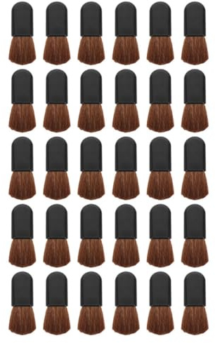 Lurrose 30 Brochas de Maquillaje para Base y Polvo Suelto, Mango Negro Portátil, Cerdas de Pelo de Caballo Natural, Juego de Pinceles para Rubor y Viaje, Aplicadores Cosméticos
