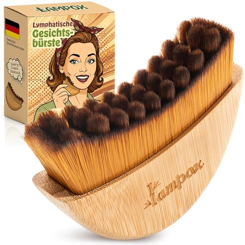 lampox Lymphatische Gesichtsbürste mit Bambusgriff – Trockenbürsten für Gesicht & Hals – Sanfte Lymphdrainage Bürste für empfindliche Haut – Peeling & Durchblutung für strahlenden Teint