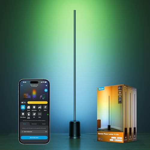 Govee Lampada da Terra 3 Lite RGBICWW, 1400lm Lampada da Terra Salotto e Camera da Letto, 152cm Piantana Moderna con Sincronizzazione Musicale, 105+ Scene, Compatibile con Alexa Matter, Nero