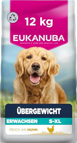 Eukanuba Overweight Dog dietmat med kyckling – fettsnål special Care torrfoder för viktminskning för hundar som tenderar att överviktiga, 12 kg